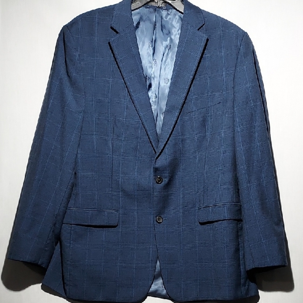Lauren Ralph‎ Lauren 100% wool blue black plaid 2-button men's blazer size 44L